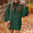thumbnail image 4 of Guzom Sweater Dresses for Women- Crew Neck Knitted Fall and Winter Long Sleeve Midi Dresses Army Green Size S, 4 of 9