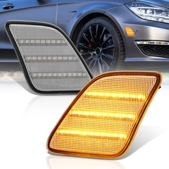 AJP Distributors Clear Amber LED Front Bumper Side Marker Lights Lamps Compatible/Replacement For Mercedes-Benz CLS63 AMG W218 C218 / S-Class W221 S400 S550 S63 2010 2011 2012 2013 2014 10 11 12 13 14