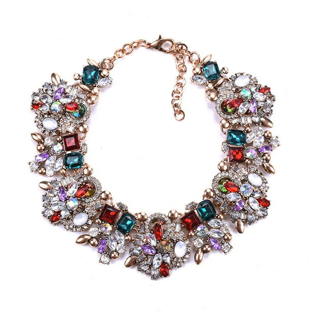 Collar tipo babero Qarigey con diamantes de imitación para mujer lujo Rojo azul