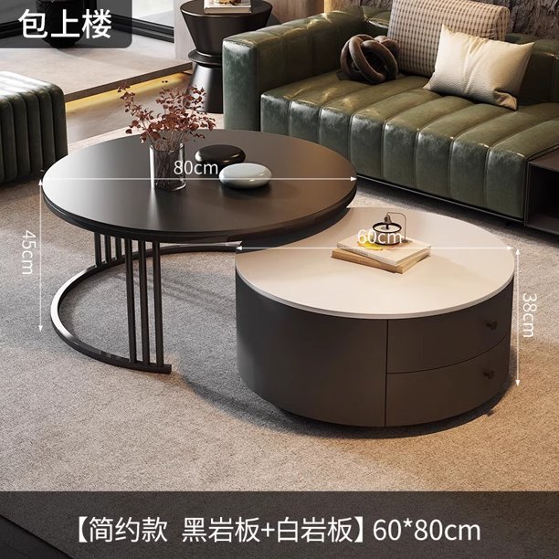 Mesa de centro redonda negra premium para sala de estar, hogar, nueva, ligera, de lujo, moderna, sencilla, pequeña, para apartamento, 2024