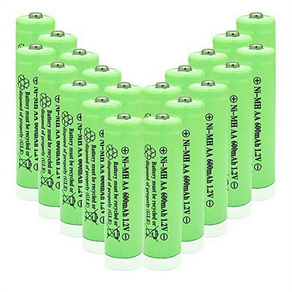 OXWINOU AA Ni-MH 600mAh 1.2V Rechargeable Battery for Outdoor Solar Lights,Garden Lights, Remotes, Mice (Green 20 PCS)