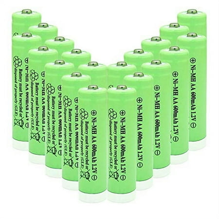 OXWINOU AA Ni-MH 600mAh 1.2V Rechargeable Battery for Outdoor Solar Lights,Garden Lights, Remotes, Mice (Green 20 PCS)