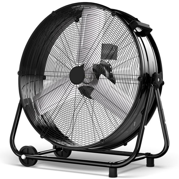 Uthfy Ventilador de tambor industrial de alta resistencia de 24 pulgadas, ventilador de piso de alta velocidad de 320 W con 3 velocidades, ventilador de garaje de metal con inclinación de 360 ° para