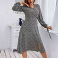 thumbnail image 4 of Vestido con estampado floral Manga larga Una línea Cuello en V Dobladillo dividido Puños con cordón Vestido largo de mujer para fiesta diaria, 4 of 8