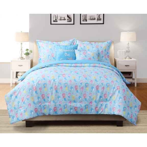 Mermaid 5-piece Comforter Set Blue Full/Queen