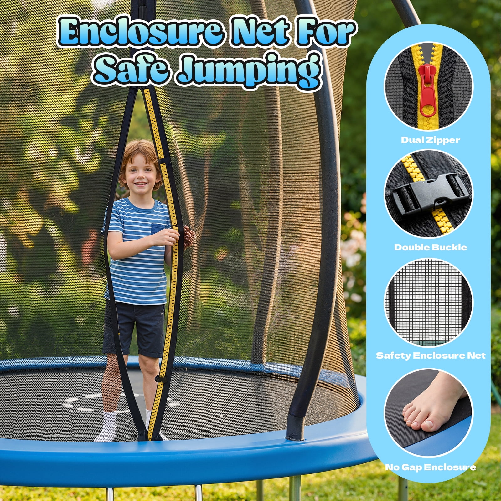 Outdoor Trampoline,Fashionsport Outfitters 8FT/10FT/12FT/14FT Round Jumping Trampoline with Enclosure Net and Ladder,Recreational Backyard Trampolines Anti-Rust for Kids Birthday Gift