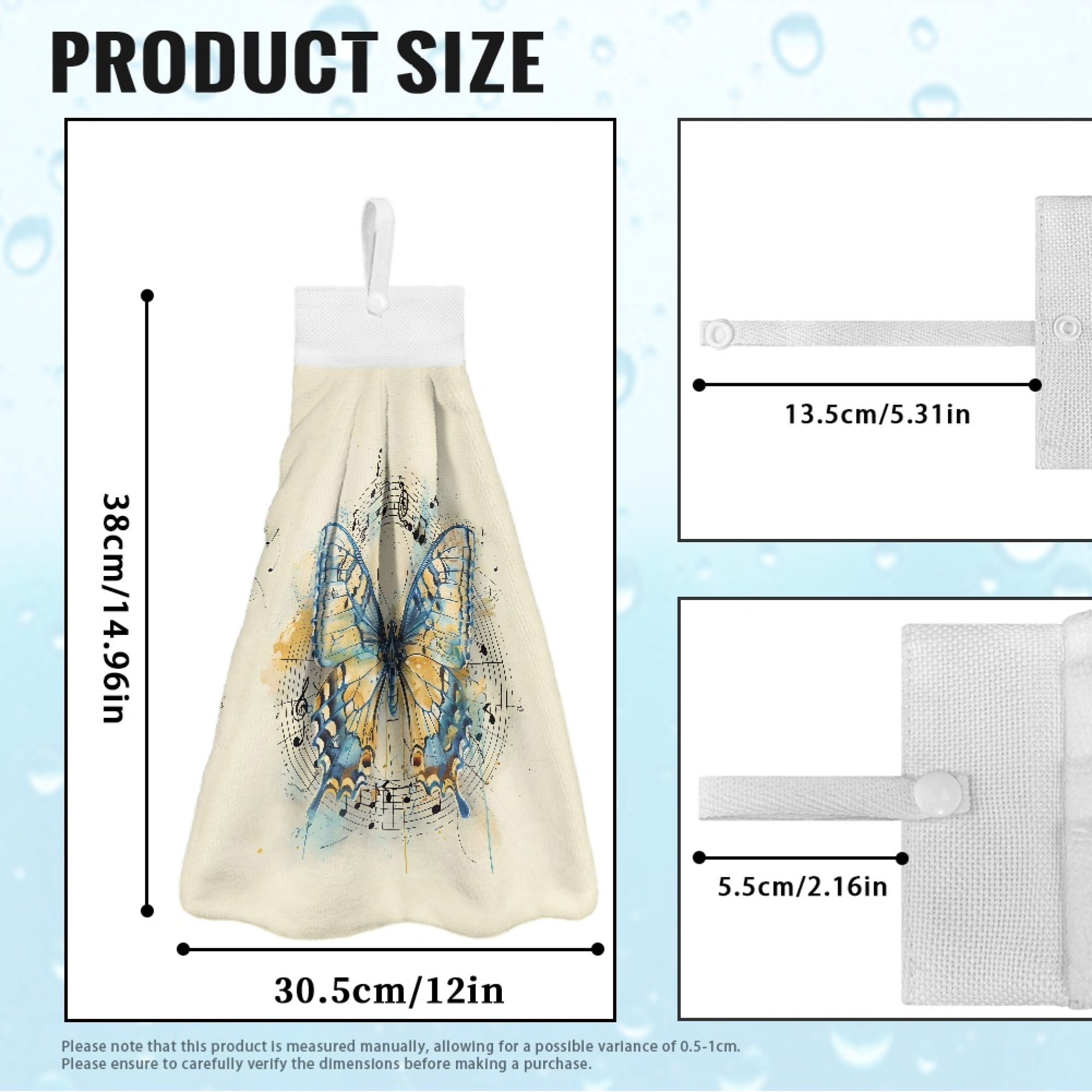 ZIATUBLE Butterfly Music Hand Drying Towels Absorbent Towels for Kitchen Cleaning Bathroom Hand Bath Towel Lightweight Hanging Kitchen Hand Towels Decorative Hand Tie Towel