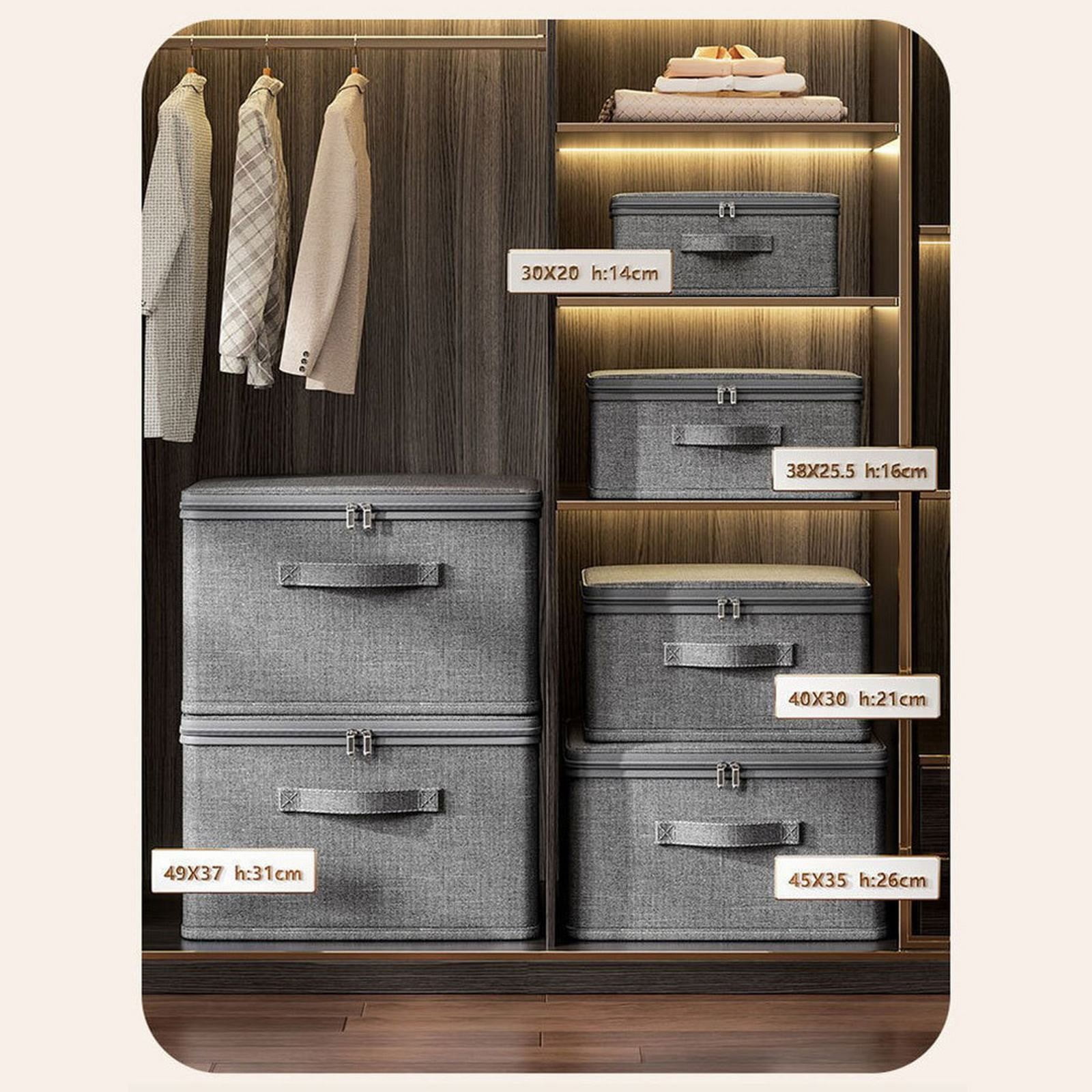 BNNG Clearance Shelf Storage Basket Wardrobe Organizer Box Fabric Storage Box with Handle, Large Capacity Shelf Storage Basket Wardrobe Quilt Organizer Box with Zipper Lid Foldable Storage Bins