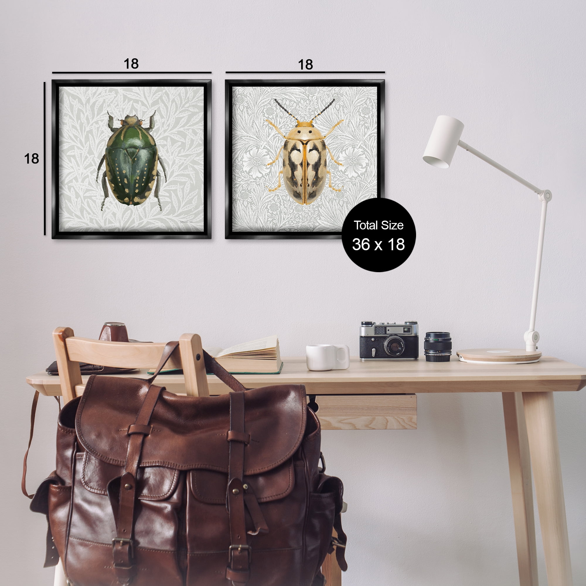 Stupell Industries Beetle Insect Portrait Animals Painting Black Floater Framed Canvas Art Print Wall Art, 18 x 18, Set of 2