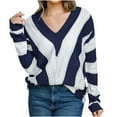 thumbnail image 2 of Women's Plus Size Sweater Plaid Knit Pullover Long Sleeve Loose Patchwork Jumper Fall Ladies V Neck Tops (M, Blue), 2 of 7