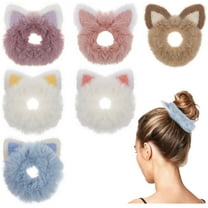 WHAMVOX 6Pcs Girl Scrunchy Hair Tie Ponytail Holder Cat Ear Scrunchies Elastic Hair Band