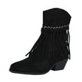thumbnail image 3 of Juebong Women Suede Tassel Ankle Boots Fashion Round Toe Side Zipper Slip-On Flat Mocassion Ankle Boot Cowgirl Boots 2025 Black,38, 3 of 8