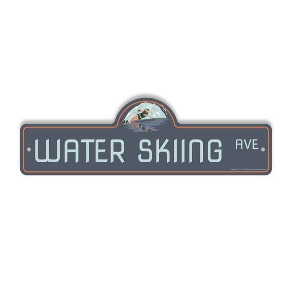 Water Skiing Plastic Street Sign - 7 Inch X 20 Inch Gift Sports Boat Water Recreation Adventure Outdoor Fun Active Nature Challenge Decor