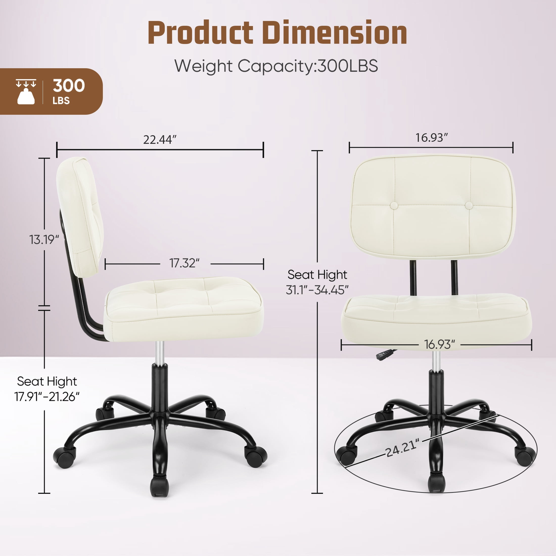 edx Height Adjustable Office Desk Chair, Low-Back Lumbar Support Rolling Work Swivel Task Chair with Wheels for Home Office Bedroom, Beige