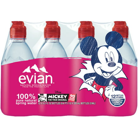 (2 Pack) evian Natural Spring Water, Mickey Mouse Edition, 330 ML Sport Cap Bottles, 12 (Best Choice Bottled Water)