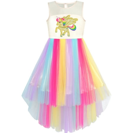 rainbow unicorn dress halloween costume clothes years embroidered dresses princess pageant children summer tulle walmart sunnyfashion slippers colorful star zoom