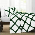 thumbnail image 2 of D.N.G. BEDDINGS 3 Piece Luxury Two Tone Diamond Ruffle Pattern Comforter Set Premium Super Soft, All Season 800 Thread Count 100% Egyptian Cotton Oversized Super King Size Green/White Solid Color, 2 of 4