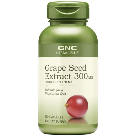 GNC Herbal Plus Grape Seed Extract 300mg Supplement, Vegetarian, Provides Antioxidant Support, 100 Capsules, 100 Servings
