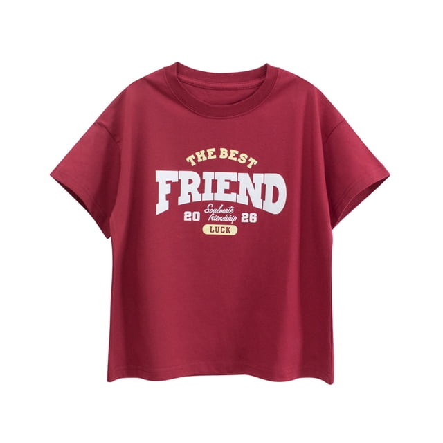 T-shirt à Manches Courtes Imprimé Lettres pour Garçons et Filles Été