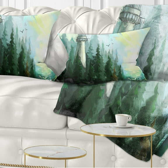 Designart Landscape with River and Trees - Modern Painting Throw Pillow - 12x20
