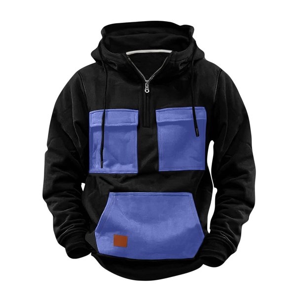 pstuiky camisas de manga larga para hombre, Sudadera con capucha y cremallera para hombre, estilo patchwork, para entrenamiento, deportes al aire libre, con múltiples bolsillos, chaquetas de invierno
