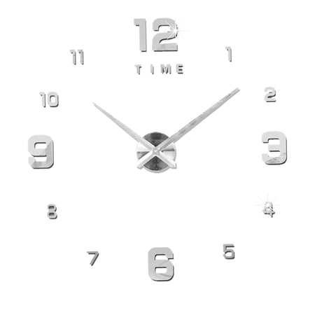 M Buder DIY Silver Frameless 3D Mirror Wall Clock Large Silent Wall Decal Stickers Modern Timepiece for Living Room Bedroom Home Decor EA005 (15.3 x 4.7 inches / 39.0 x 12.0 cm)