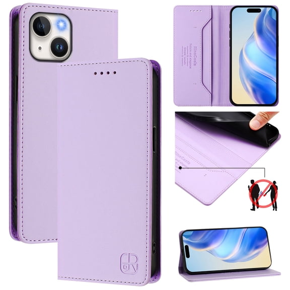 Wallet Case for iPhone 15, Magnetic Closure PU Leather Flip Phone Case for Men Women with RFID Blocking Card Holder Kickstand, Shockproof Protection Cover for iPhone 15, Purple