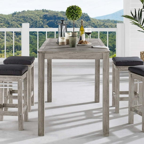 Wiscasset 59" Outdoor Patio Acacia Wood Bar Table in Light Gray