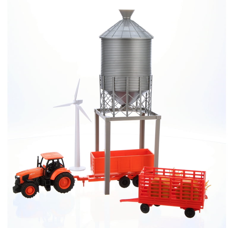 New Ray Toys, Kubota M5-111 Tractor and Grain Bin Playset, 14.5