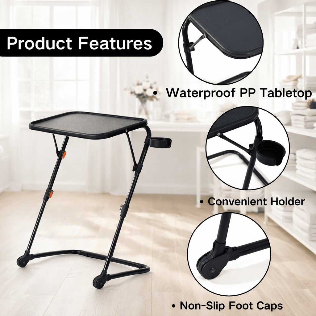 FurnitureR Z-Shaped Sewing Craft Table - Adjustable Height & Tilt, Side Table with Metal Frame Working Desk for Sewing, Knitting, Indoor and Outdoor Activities