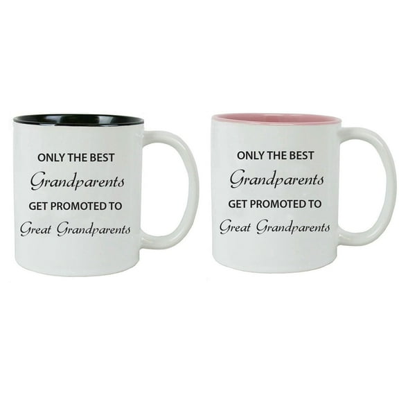Only the Best Grandparents Get Promoted to Great Grandparents Ceramic Coffee Mugs Bundle (Black, Pink)