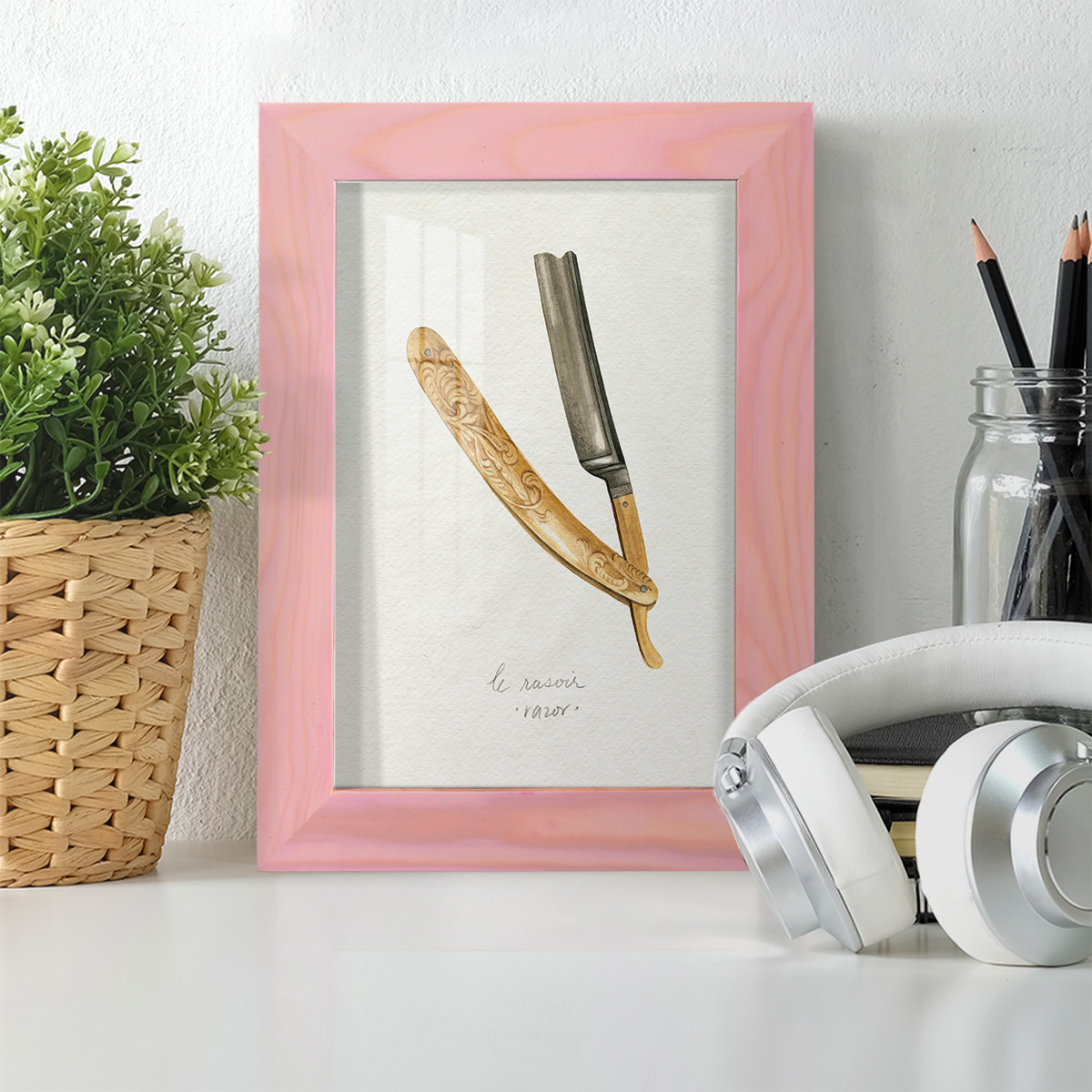 Gilded Toiletries I - Framed Print w/glass - Sunset Pink