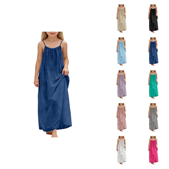 Vintage Floral Sleeveless Backless Casual Cotton Dress for Girls – Loose Fit Summer Play & Home Wear Toddler Kids Dress