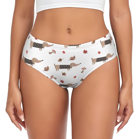 Balery Dachshund Dog Ropa Interior de Algodón para Mujer con Dibujo – Braguitas Cómodas y Elásticas, Estilo Clásico-Small