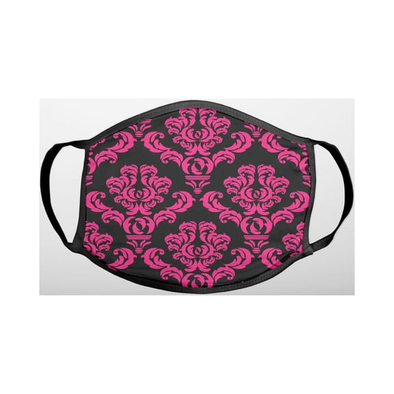 Black Hot Pink Damask Pattern - 3-Ply Reusable Soft Cloth Face Covering, Unisex, Cotton Inner Layer