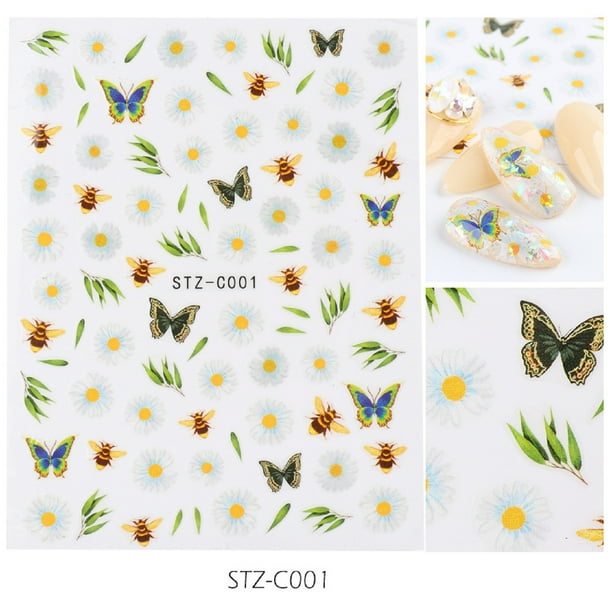 Pegatinas para uñas con flores secas de imitación, calcomanías 3D para uñas.