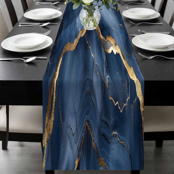 Navy Blue Marble Table Runner 108 Inches Long, Modern Contemporary Art Kitchen Coffee Dining Table Decoration for Home Party Birthday Wedding Home Decor 13x108 Inches