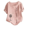 thumbnail image 2 of ICHUANYI Clearance Women Casual Plus Size Printed Short Sleeve Button Tunic T-shirt Blouse Tops(Pink, M) ICHUANYI WER2023081505074, 2 of 5
