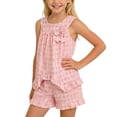 thumbnail image 2 of ITSAME Girls Crewneck Ruffle Tank and Shorts Set 2-Piece Plaid Print Summer Casual Clothes Outfits Pink Size 2-3, 2 of 6