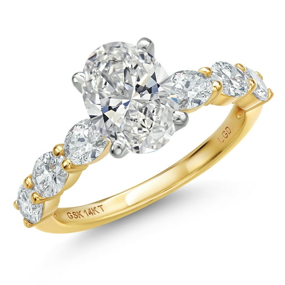 Gem Stone King 2.40 Cttw IGI Certified Lab Grown Diamond in 2-Tone 14K White and Yellow Gold Engagement Ring for Women | Center Diamond Oval Cut 1.5 Ct | E-F Color | VS1-VS2 Clarity | Size 6