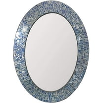 DecorShore Traditional Decorative Mosaic Mirror - 32x24 in Oval Shape Hanging Blue Wall Mirror