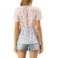 thumbnail image 3 of Allegra K Women's Floral Summer Short Flare Sleeve V Neck Peplum  Blouse, 3 of 6