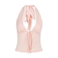 thumbnail image 7 of Halter Tops for Women Lace V Neck Tie Back Bow Front Slim Fitted Sleeveless Cropped Y2k Going out Tank Top, 7 of 7