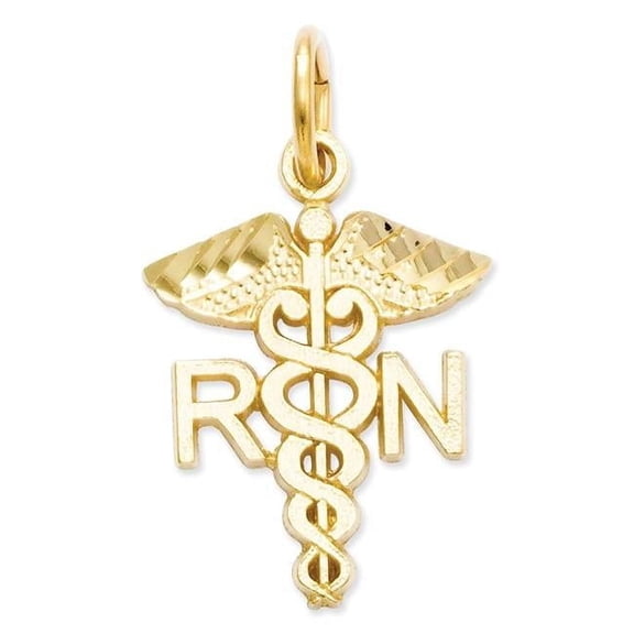 Solid 14k Yellow Gold R.N Nurse Charm Pendant