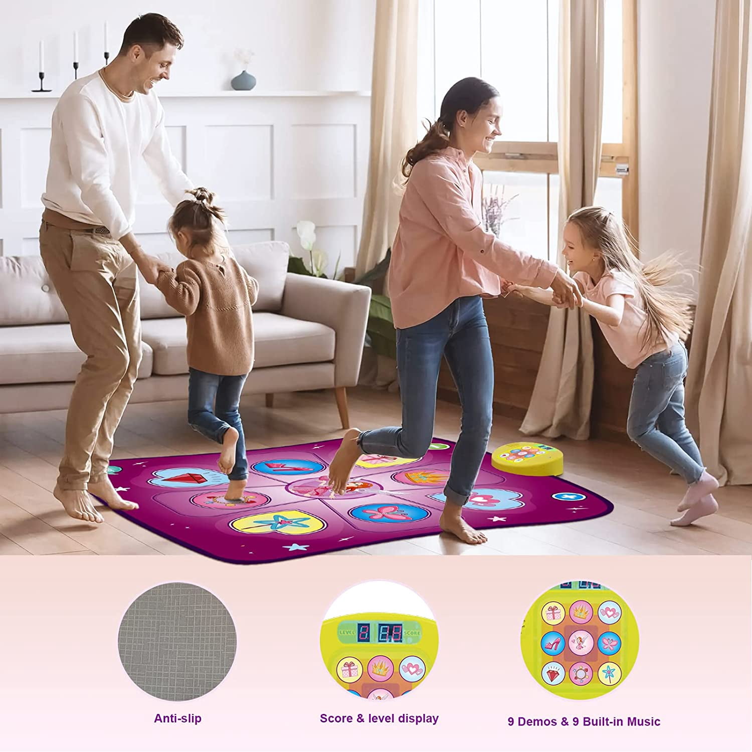Alfombra De Baile Musical Con LED Y Bluetooth Para Niños De 3 A 8 Años – 5 Modos De Juego, Rosa