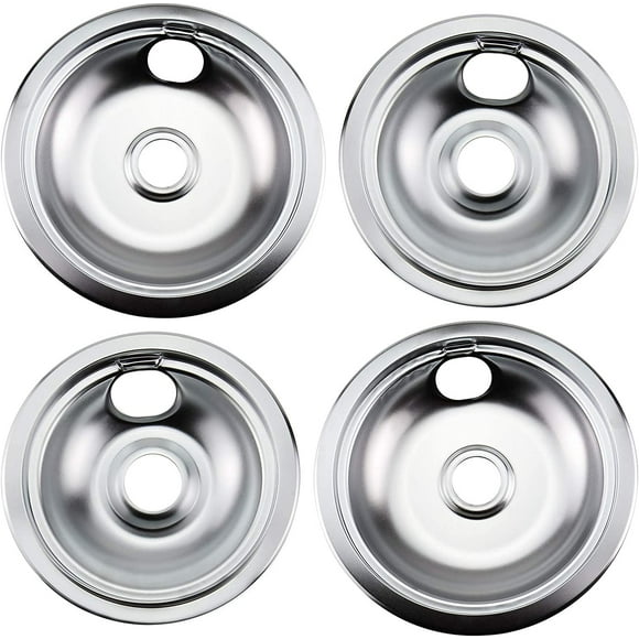 316048413 316048414 Electric Stove Burner Drip Pans by - Fit for Frigidaire Ken-more Electric Range Top with Locking Slots- Includes 2 6-Inch and 2 8-Inch Pans,Silver(Chrome Plated Steel)