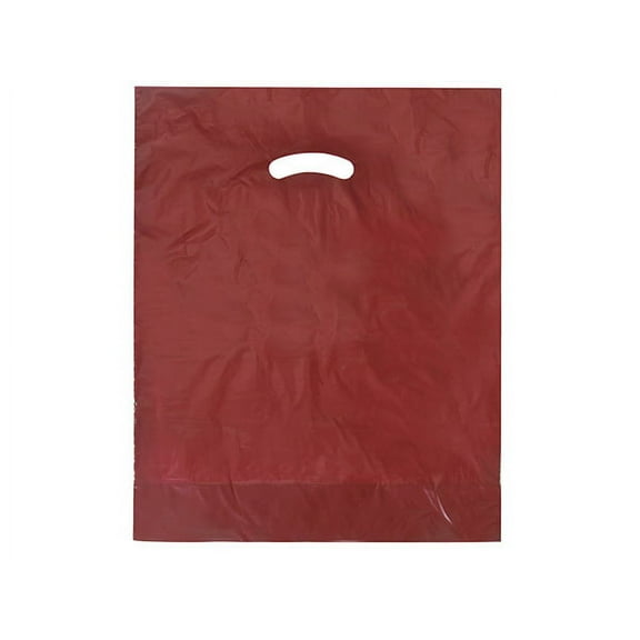 Pack Of 500, 15 x 18" x (With 4" Bottom Gusset) Solid Burgundy Super Gloss Recycled Plastic Bags 1.25 Mil Made in USA