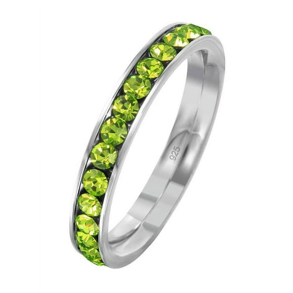 Channel Set Simulated Peridot Cubic Zirconia August Birthstone Eternity Ring Sterling Silver Size 8