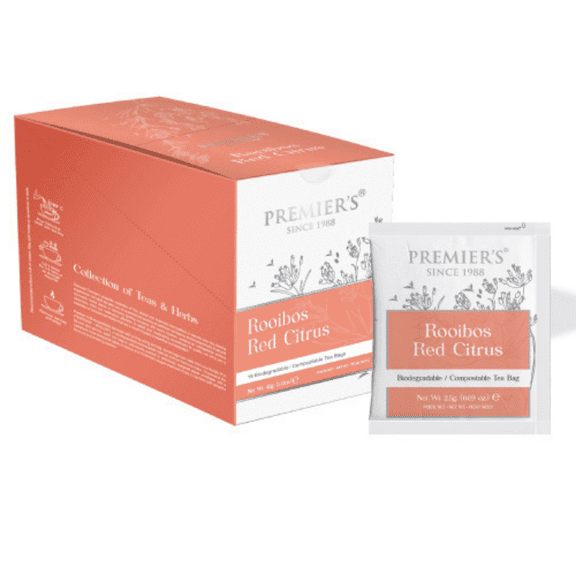 Premiers Rooibos Red Citrus Herbal Tea,  Biodegradable/Compostable Pyramid Tea Bags, 16 Count, 1.41 oz