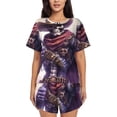 thumbnail image 1 of Balery Cool Skull Cowboy Conjunto de Pijama para Mujer con Estampado, Dos Piezas de Manga Corta y Shorts, Ropa de Dormir Suave con Cuello Redondo y Bolsillos-Large, 1 of 6